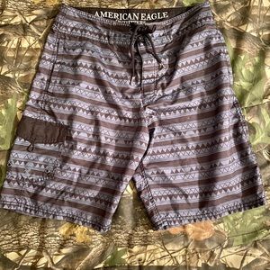 American Eagle black / grey aztec swim trunks
